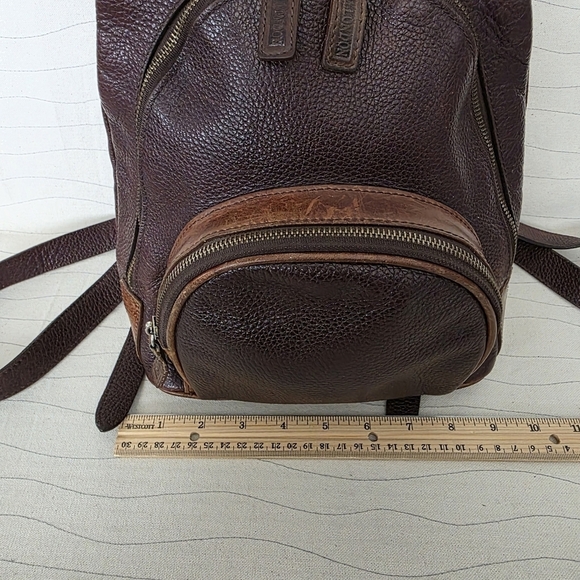 M London Womens Two Toned Brown Pebbled Leather Full Zip Backpack Handbag Purse - Picture 5 of 10